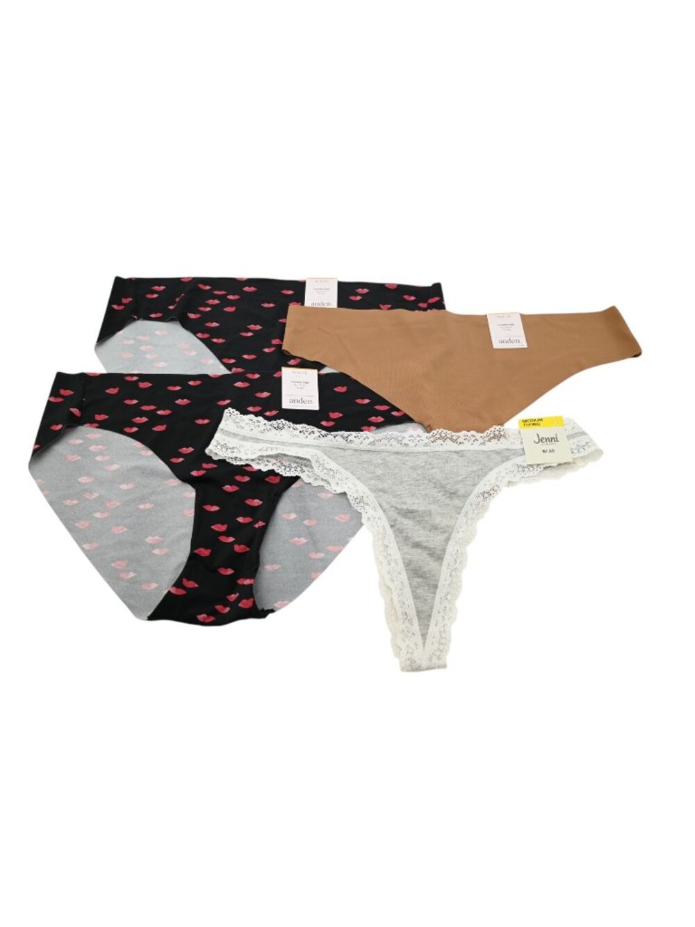 NWT 4 Piece Auden & Jenni Bikini Thong Panties Lot Sz M (8-10) Tan Black Gray